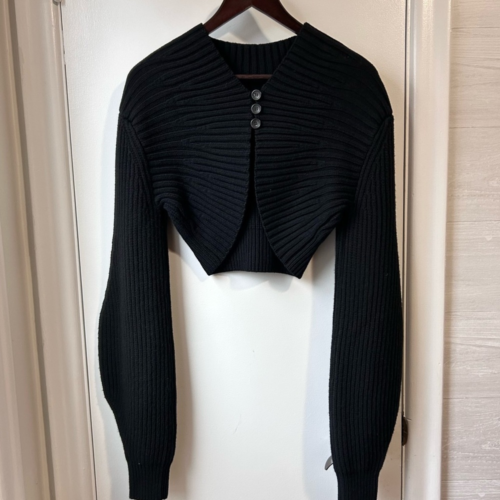 Nwt A.L.C. Wool Ribbed Cropped Sweater Black